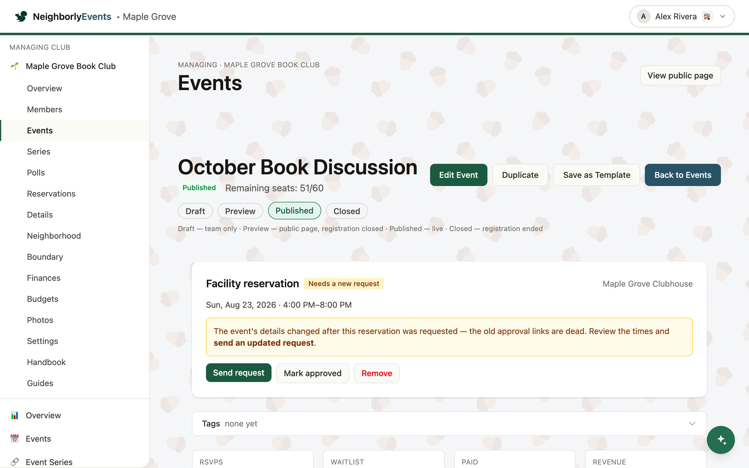The event's page is your control room
