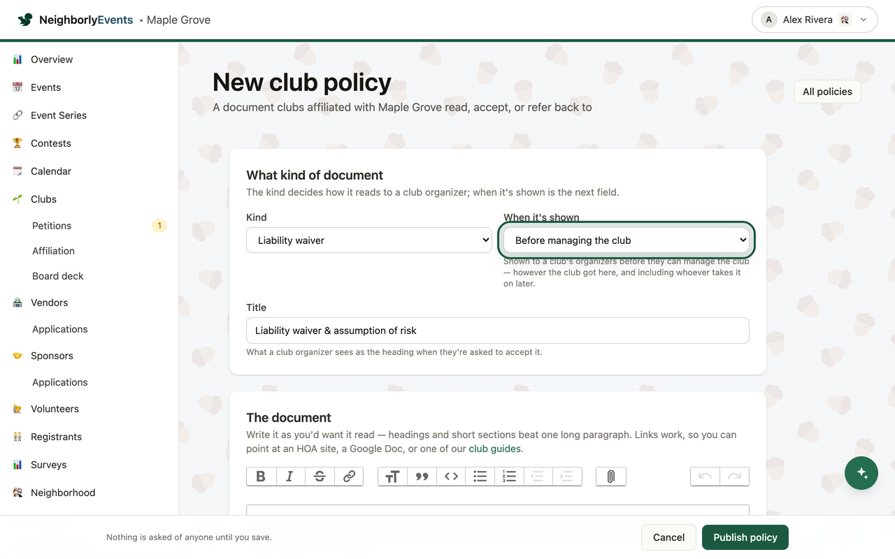 Choose when each document is put in front of someone