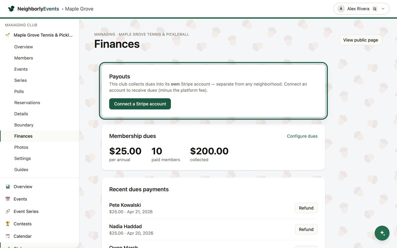 Connect payouts so dues can actually be collected