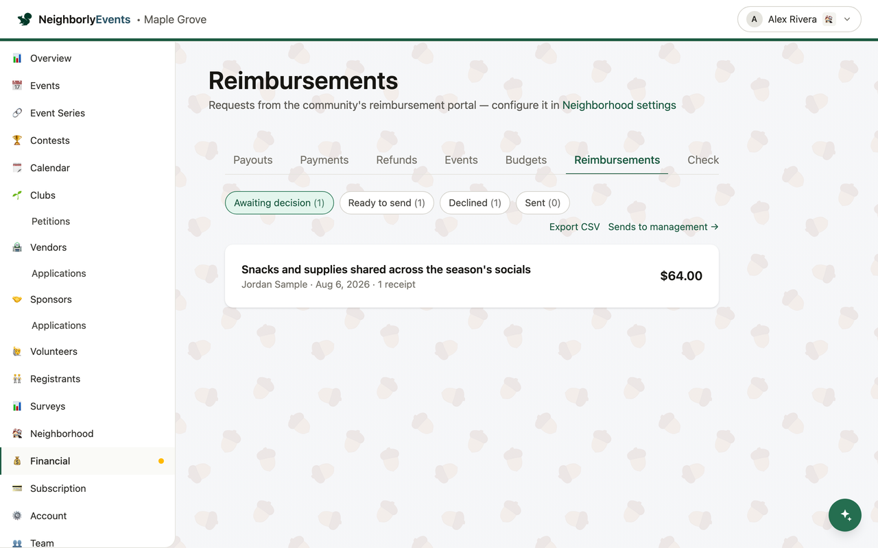 Review each request, then approve, send back, or decline